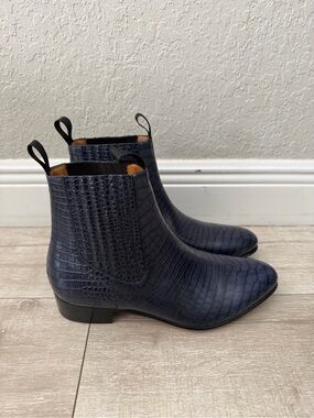 Tom Ford Navy Croc-Embossed Chelsea Ankle Boots men 11.5